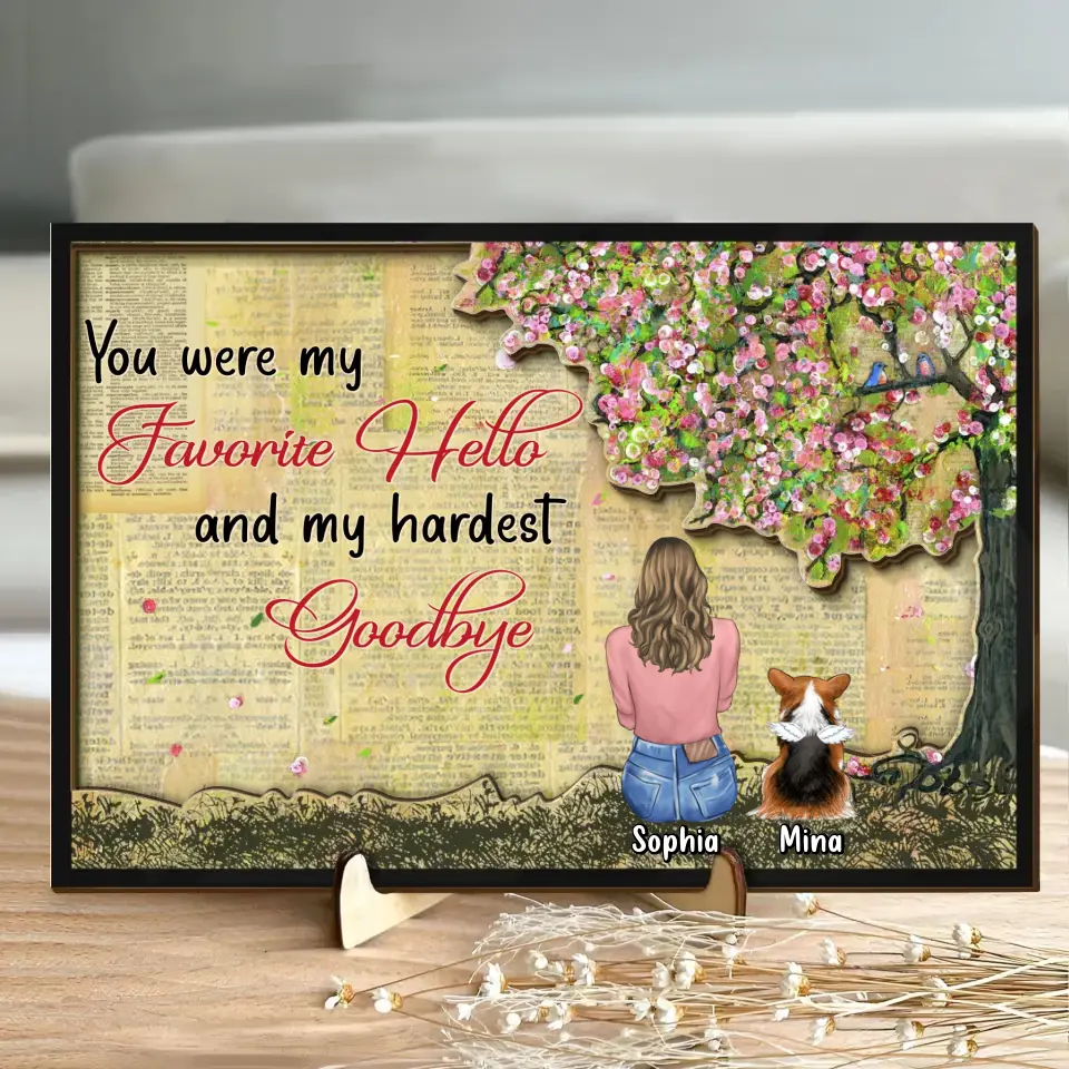 Personalized Dog Memorial 2 Layered Wooden Art - Up to 3 Dogs/Cats/Rabbits - Gift Idea For Dog Lover - You Were My Favorite Hello And My Hardest Goodbye