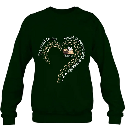 Personalized Memorial Dog Shirt/Hoodie/Long sleeve/Sweatshirt - Mother's Day Gift Idea For Dog Lovers/Dog Owners - The Road To My Heart Is Paved With Pawprints