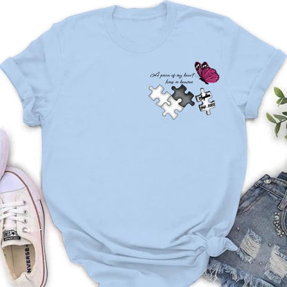Personalized Memorial Shirt/Hoodie - Memorial Gift Idea for Mother's Day/Father's Day - A Piece Of My Heart Lives In Heaven