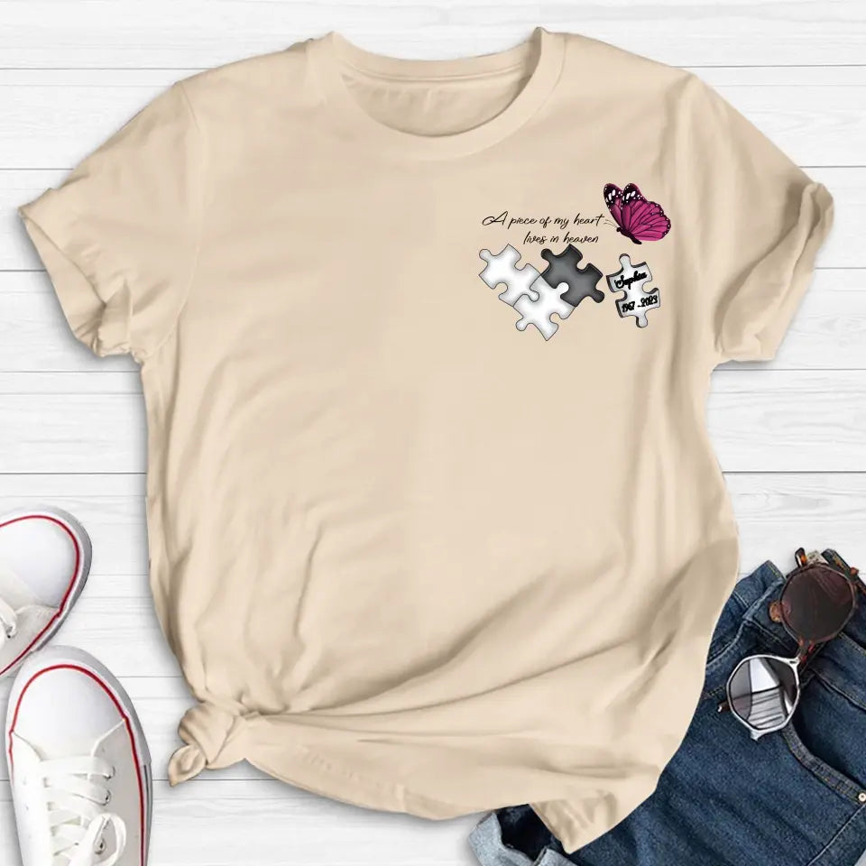 Personalized Memorial Shirt/Hoodie - Memorial Gift Idea for Mother's Day/Father's Day - A Piece Of My Heart Lives In Heaven