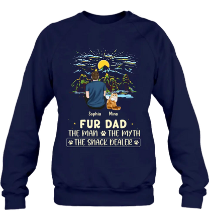 Personalized Cat Dad Shirt/Hoodie - Up to 4 Cats - Gift Idea For Father's Day/Cat Lover - Fur Dad The Man The Myth The Snack Dealer