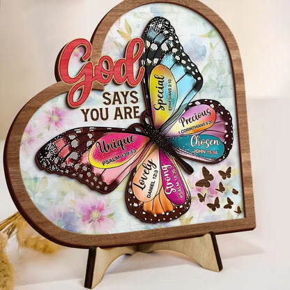 Personalized Butterflty 2 Layered Art - Christian Gifts For Women - Faith Inspirational Gifts For Mom/Daughter/Sister/Friend - God Says You Are