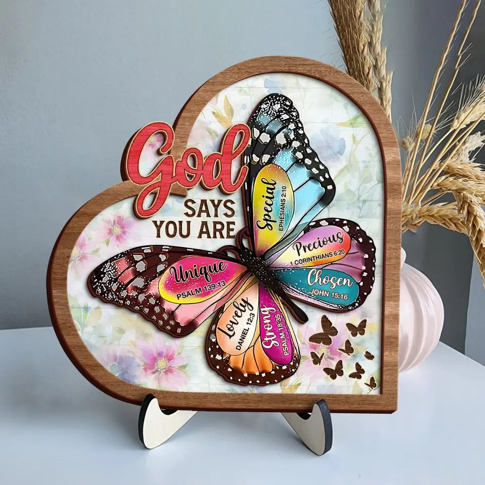 Personalized Butterflty 2 Layered Art - Christian Gifts For Women - Faith Inspirational Gifts For Mom/Daughter/Sister/Friend - God Says You Are