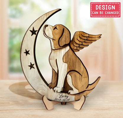 Personalized Beagle Sitting On Moon 2 Layered Wooden Art - Gift Idea for Dog Owners