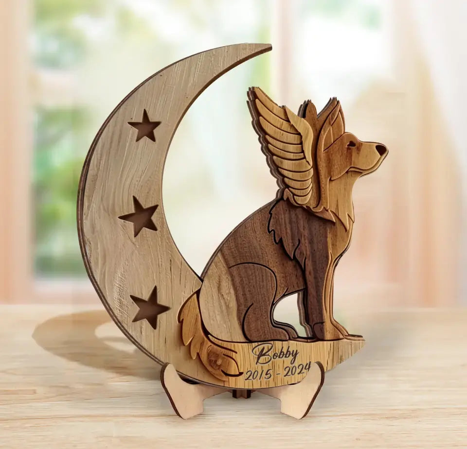 Personalized German Shepherd Sitting On Moon 2 Layered Wooden Art - Gift Idea for Dog Owners