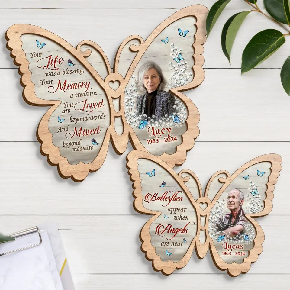 Personalized Memorial Butterfly 2 Layered Wooden Art - Upload Photo - Sympathy Gift For Loss Of Family Member - You Are Loved Beyond Words And Missed Beyond Measure