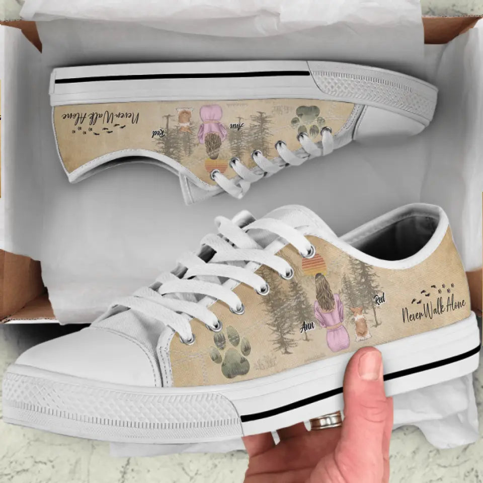 Personalized Dog Mom Canvas Sneakers - Up to 4 Dogs - Mother's Day Gift Idea For Dog Lovers - Never Walk Alone