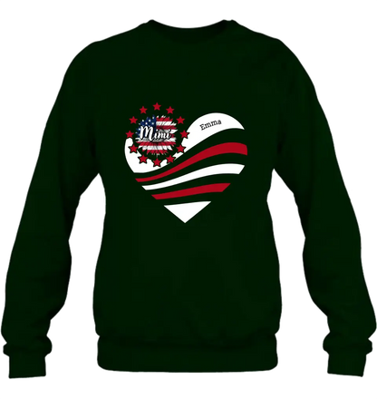 Personalized Grandma With Grandkids Sunflower American Flag T-Shirt/Hoodie - Up to 10 Kids - Gift Idea For Grandma/Mom/Independence Day/4th Of July