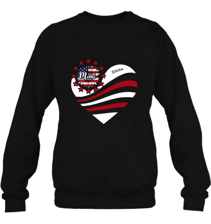 Personalized Grandma With Grandkids Sunflower American Flag T-Shirt/Hoodie - Up to 10 Kids - Gift Idea For Grandma/Mom/Independence Day/4th Of July