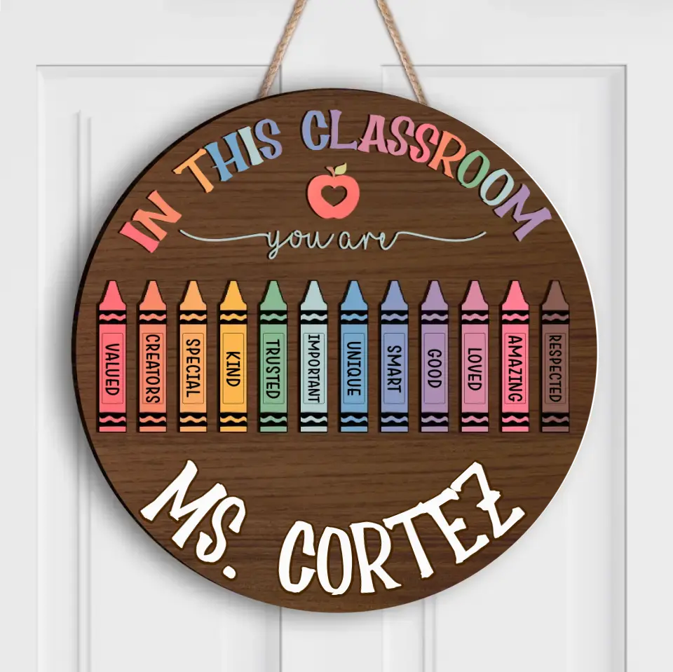 Custom Personalized Teacher Crayons Wooden Sign - Teacher Gifts Idea - Classroom Door Hanger