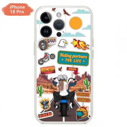 Custom Personalized Motorcycle Couple Phone Case - Gift Idea For Couple/ Husband & Wife/ Bikers - Transparent Phone Case For iPhone/Samsung