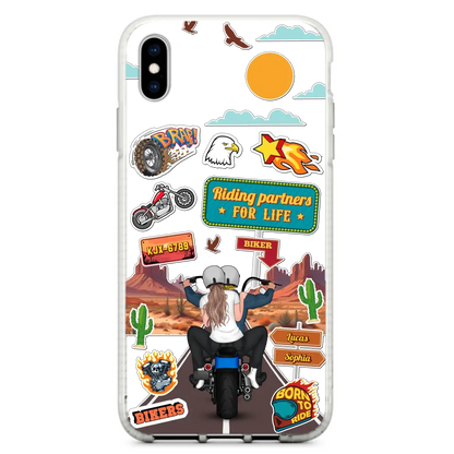 Custom Personalized Motorcycle Couple Phone Case - Gift Idea For Couple/ Husband & Wife/ Bikers - Transparent Phone Case For iPhone/Samsung