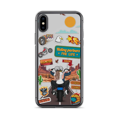 Custom Personalized Motorcycle Couple Phone Case - Gift Idea For Couple/ Husband & Wife/ Bikers - Transparent Phone Case For iPhone/Samsung