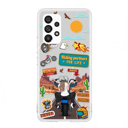 Custom Personalized Motorcycle Couple Phone Case - Gift Idea For Couple/ Husband & Wife/ Bikers - Transparent Phone Case For iPhone/Samsung