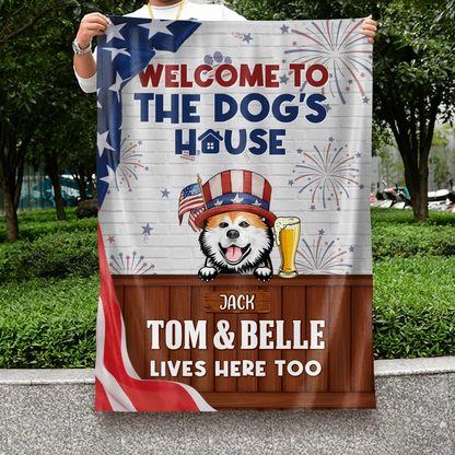 Personalized Dog/Cat Flag Sign - Up to 3 Pets - Independence Day Gift Idea for Dog/Cat Lovers - Welcome To The Dogs' House