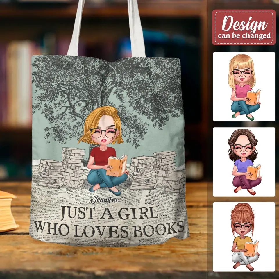 Personalized Canvas Bag - Gift Idea For Book Lover - Just A Girl Who Loves Books