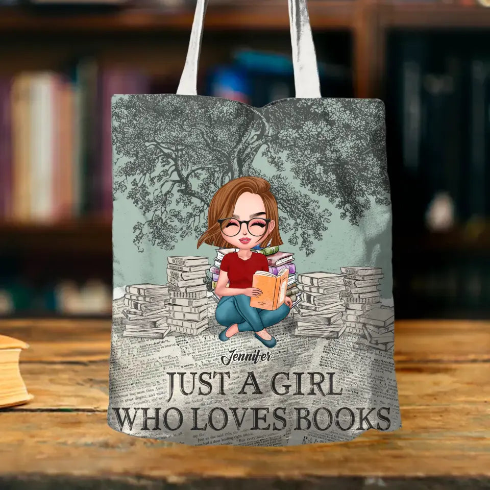 Personalized Canvas Bag - Gift Idea For Book Lover - Just A Girl Who Loves Books