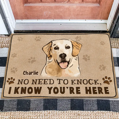 Personalized Welcome Doormat - Upload Pet's Photos - Gift Idea For Dog Lover - No Need To Knock We Know You're Here