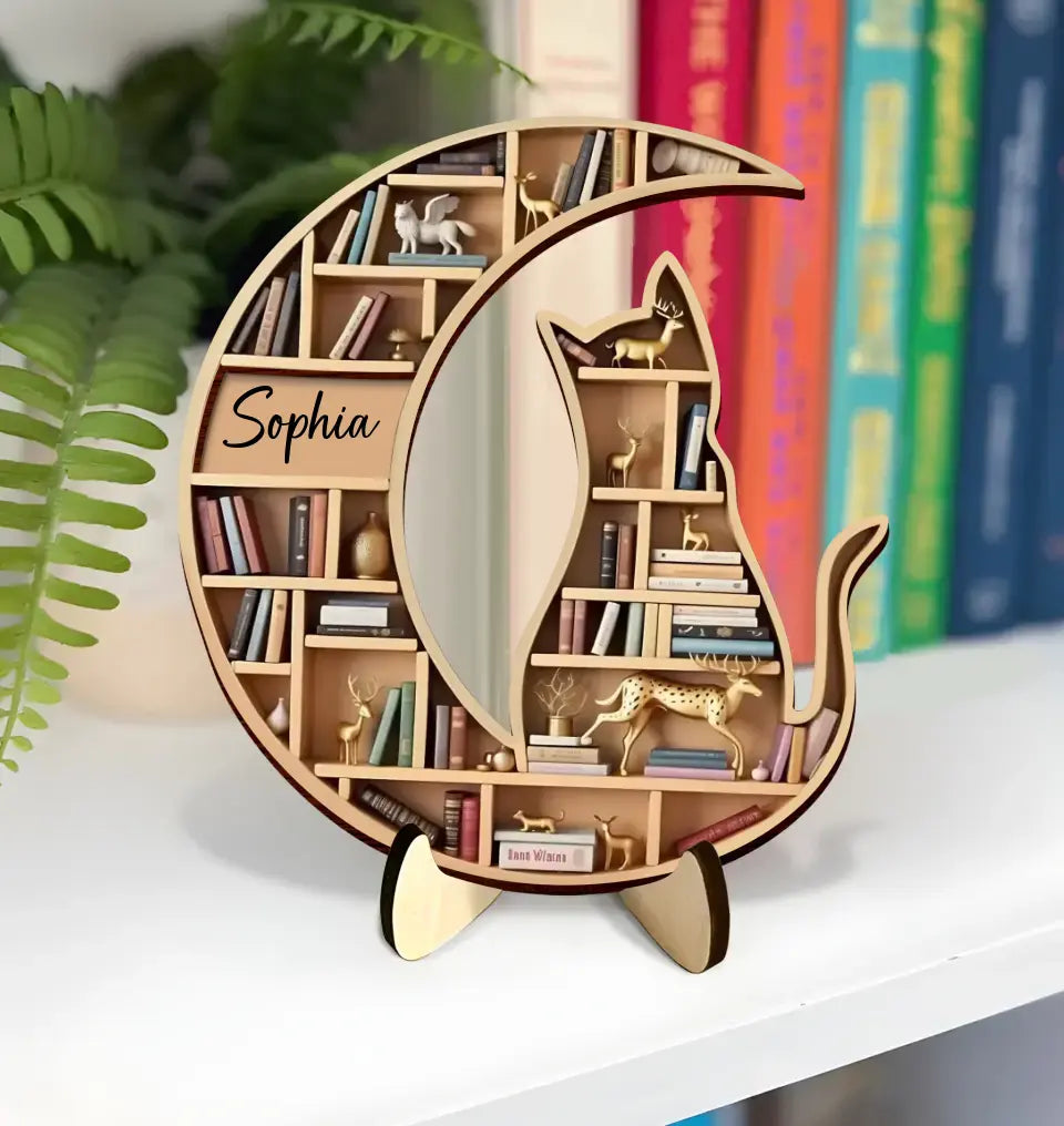 Personalized Book And Cat 2 Layered Wooden Art - Gift Idea for Book/Cat Lover