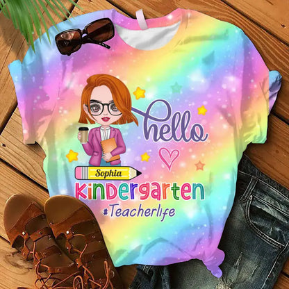 Personalized Teacherlife AOP T-shirt - Gift Idea For Teacher - Hello Kindergarten
