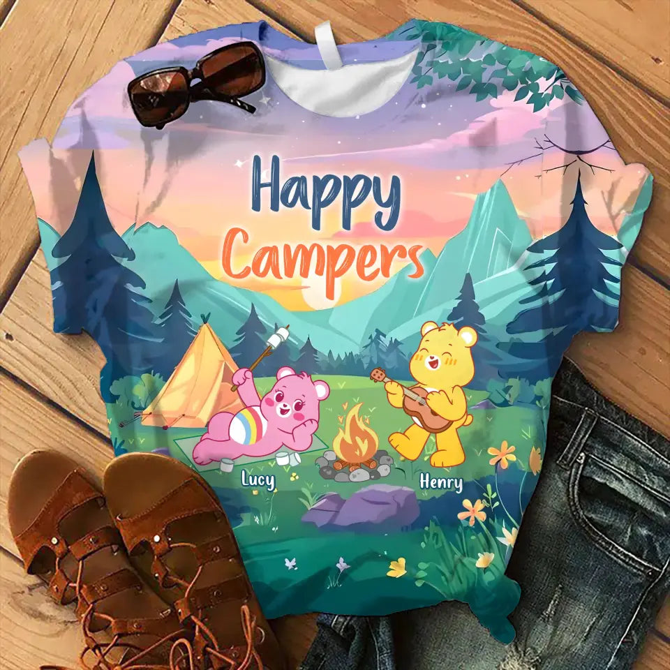Personalized Bears AOP T-shirt - Gift Idea For Camping Lovers/Friends/Family - Happy Campers