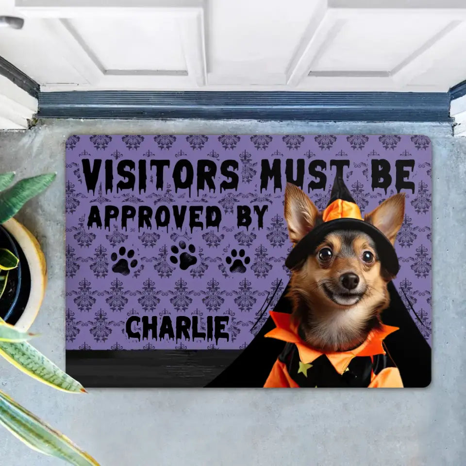 Personalized Upload Photo Doormat - Halloween Gift Idea For Dog/Cat Owner - Visitors Must Be Approved By Charlie