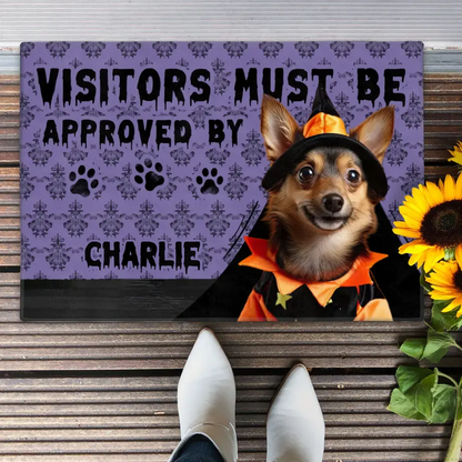 Personalized Upload Photo Doormat - Halloween Gift Idea For Dog/Cat Owner - Visitors Must Be Approved By Charlie
