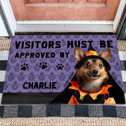 Personalized Upload Photo Doormat - Halloween Gift Idea For Dog/Cat Owner - Visitors Must Be Approved By Charlie