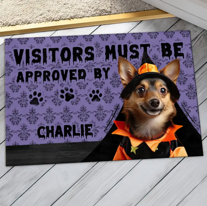 Personalized Upload Photo Doormat - Halloween Gift Idea For Dog/Cat Owner - Visitors Must Be Approved By Charlie