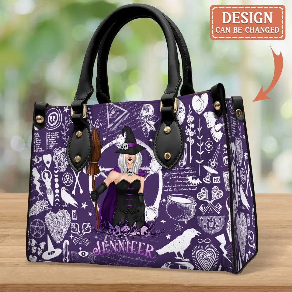 Personalized Witch PU Leather Handbag with Long Straps - Gift Idea For Halloween/Witch/Friend