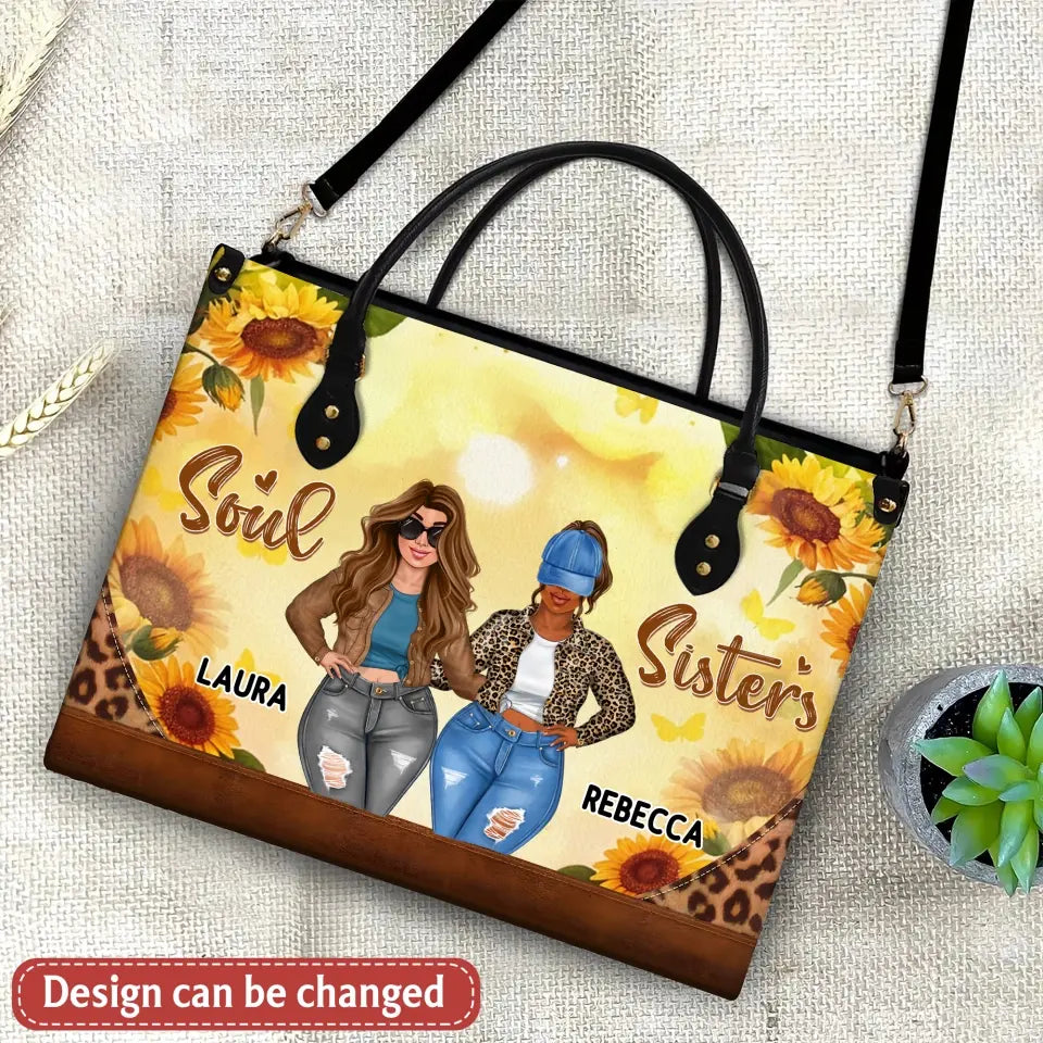 Personalized Besties PU Leather Handbag with Long Straps - Gift Idea For Friends/Besties/Birthday - Life Is Better With Besties