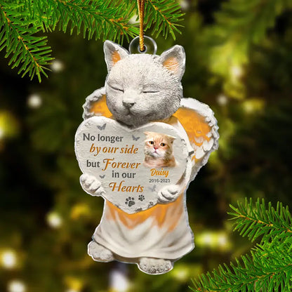Personalized Memorial Acrylic Car Ornament - Christmas Memorial Gift Idea For Cat Owner - Upload Cat Photo - No Longer By Our Side But Forever In Our Hearts