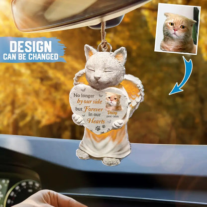 Personalized Memorial Acrylic Car Ornament - Christmas Memorial Gift Idea For Cat Owner - Upload Cat Photo - No Longer By Our Side But Forever In Our Hearts