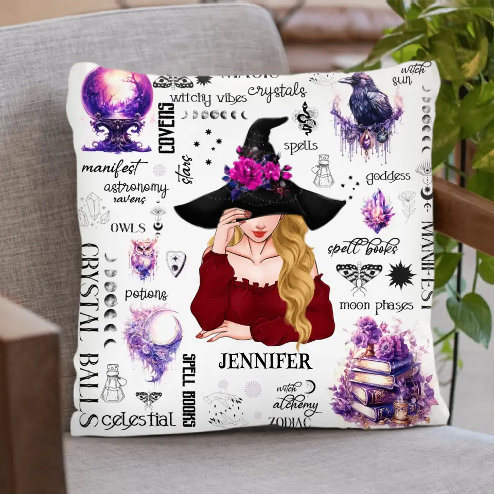 Personalized Witch Pillow Cover - Gift Idea For Halloween/Witch - Crystal Balls