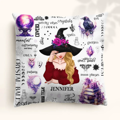 Personalized Witch Pillow Cover - Gift Idea For Halloween/Witch - Crystal Balls