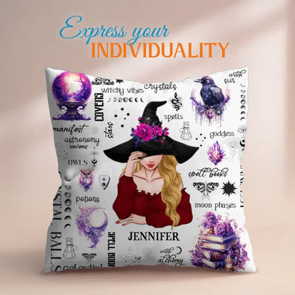 Personalized Witch Pillow Cover - Gift Idea For Halloween/Witch - Crystal Balls