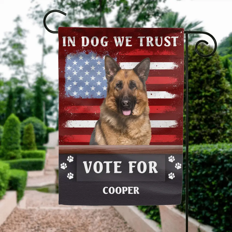 Personalized Funny Dog Flag Sign - Upload Photos - In Dog We Trust