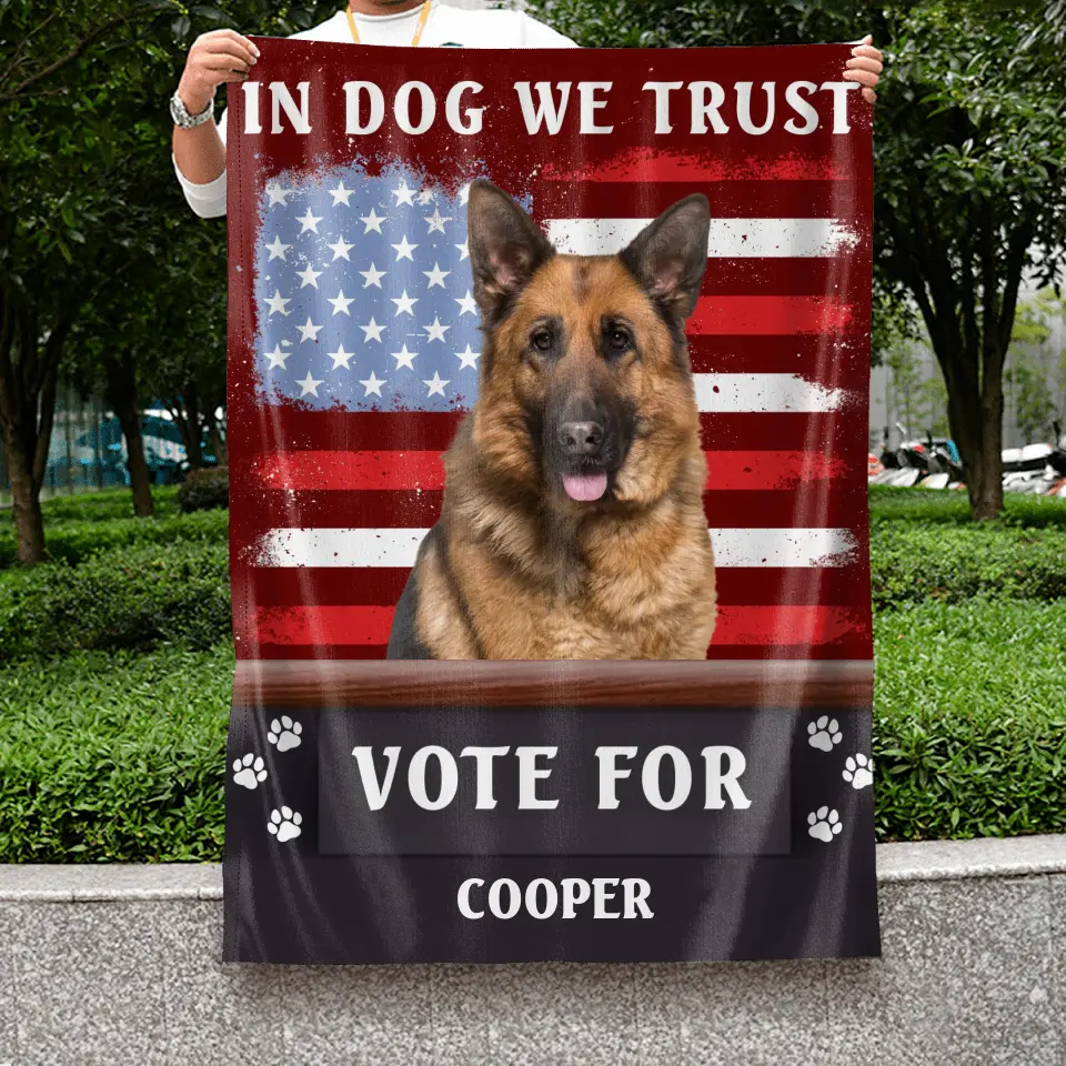 Personalized Funny Dog Flag Sign - Upload Photos - In Dog We Trust