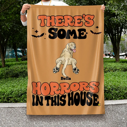 Personalized Dog Flag Sign - Gift Idea For Family/Pet Lover - Up to 7 Dogs - There's Some Horrors In This House