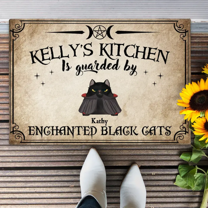 Personalized Cat Doormat - Halloween Gift Idea For Cat Lover - Up to 7 Cats - Witch's Kitchen Is Guarded By Enchanted Black Cats