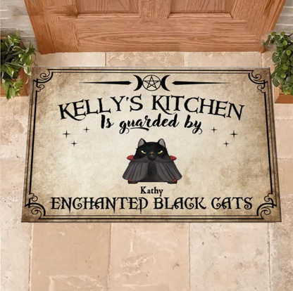 Personalized Cat Doormat - Halloween Gift Idea For Cat Lover - Up to 7 Cats - Witch's Kitchen Is Guarded By Enchanted Black Cats