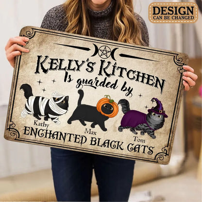 Personalized Cat Doormat - Halloween Gift Idea For Cat Lover - Up to 6 Cats - Witch's Kitchen Is Guarded By Enchanted Black Cats