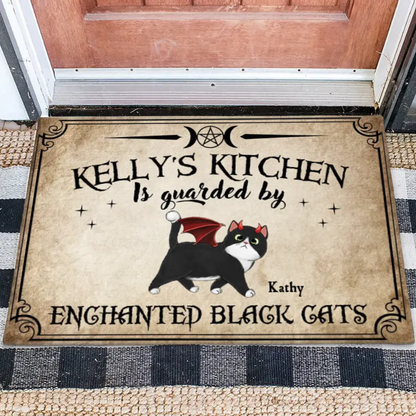 Personalized Cat Doormat - Halloween Gift Idea For Cat Lover - Up to 6 Cats - Witch's Kitchen Is Guarded By Enchanted Black Cats