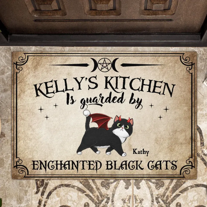 Personalized Cat Doormat - Halloween Gift Idea For Cat Lover - Up to 6 Cats - Witch's Kitchen Is Guarded By Enchanted Black Cats