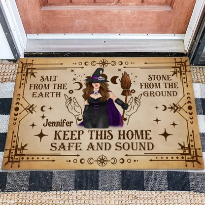 Personalized Witch Doormat - Halloween Gift Idea - Keep This Home Safe And Sound