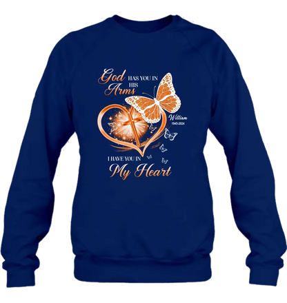Personalized Memorial T-shirt/Long Sleeve/Sweatshirt/Hoodie - Memorial Gift Idea For Family Member - God Has You In His Arms I Have You in My Heart