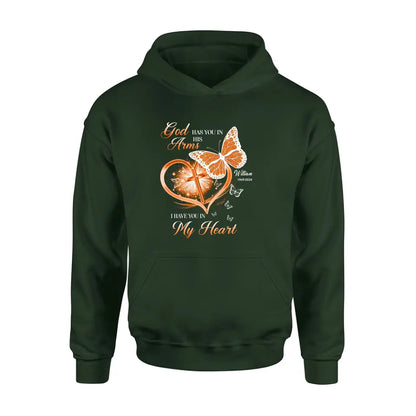 Personalized Memorial T-shirt/Long Sleeve/Sweatshirt/Hoodie - Memorial Gift Idea For Family Member - God Has You In His Arms I Have You in My Heart
