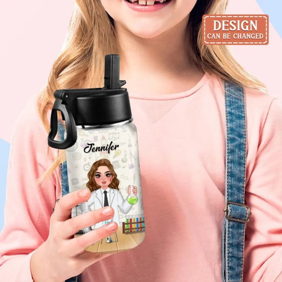 Personalized Science Kid Water Bottle With Straw Lid - Gift Idea For Your Kid/Back To School