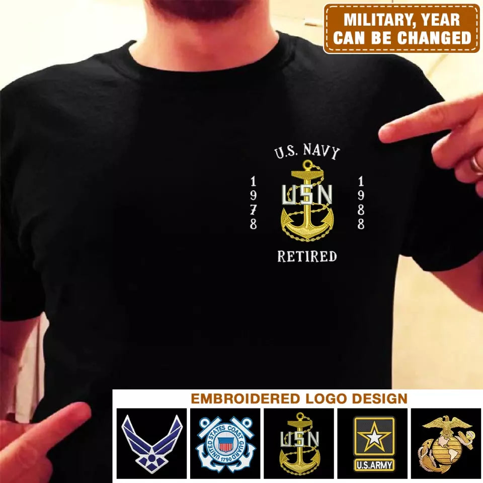 Personalized Veteran Retired Embroidered T-Shirt/Sweater/Hoodie - Father's Day Gift Idea for Veteran