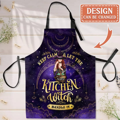 Personalized Witch Kitchen Fashion Home Pocketless Apron - Halloween Gift Idea - Keep Calm And Let The Kitchen Witch Handle It